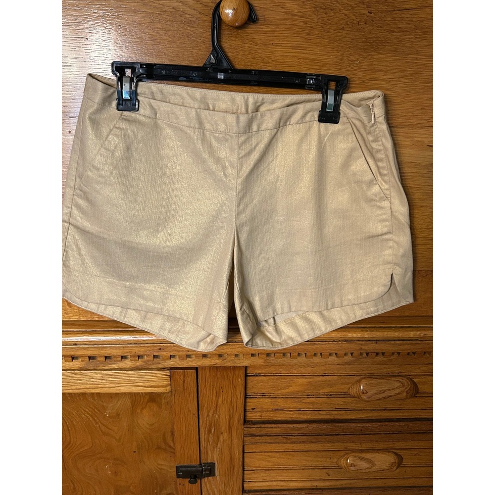 Lilly Pulitzer Preppy Quiet Luxury Metalic Gold Cotton Beach Chic Shorts Shimmer